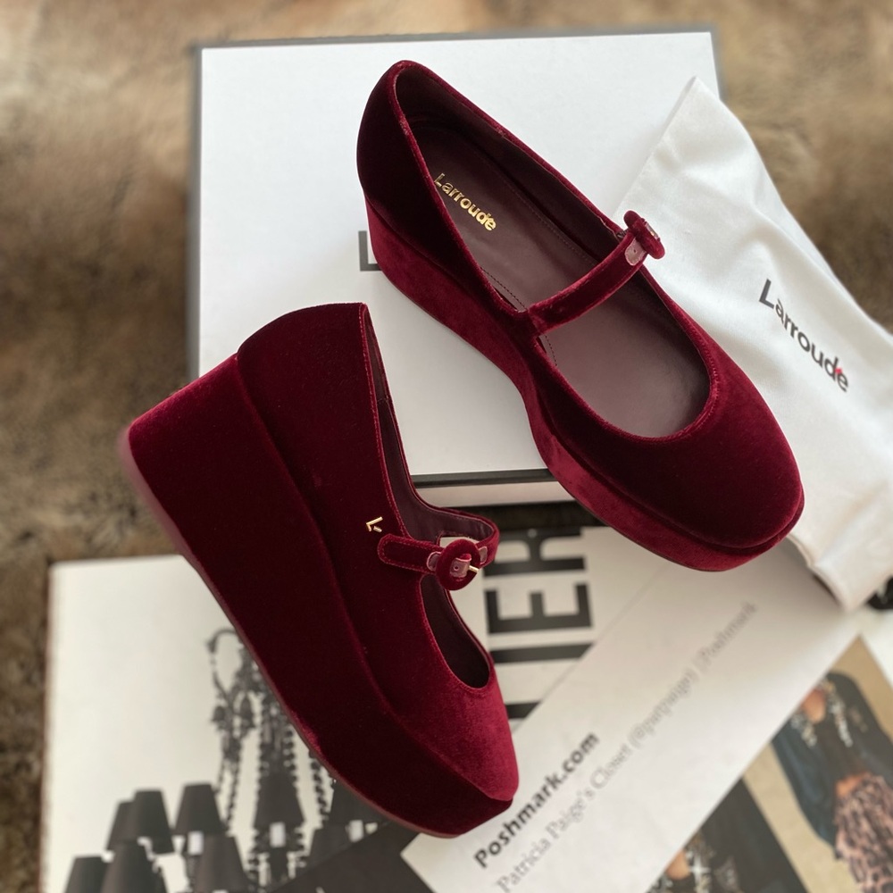 Larroude Burgundy Velvet Platform Shoes